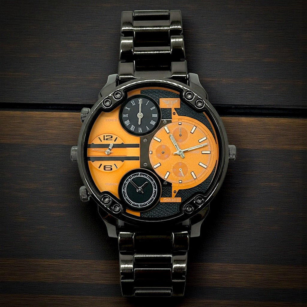 NY London Round Metal Bracelet Watch gun/orange - Shop-Tetuan