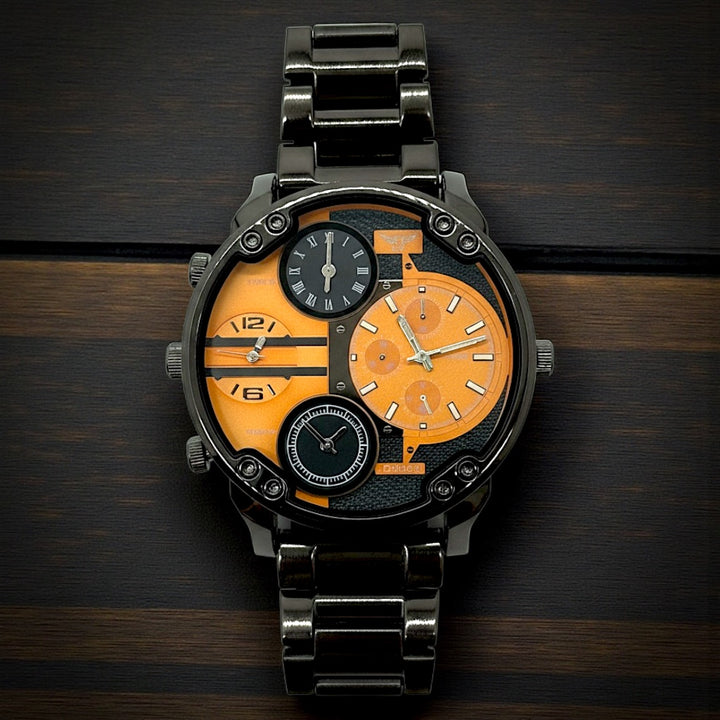 NY London Round Metal Bracelet Watch gun/orange - Shop-Tetuan