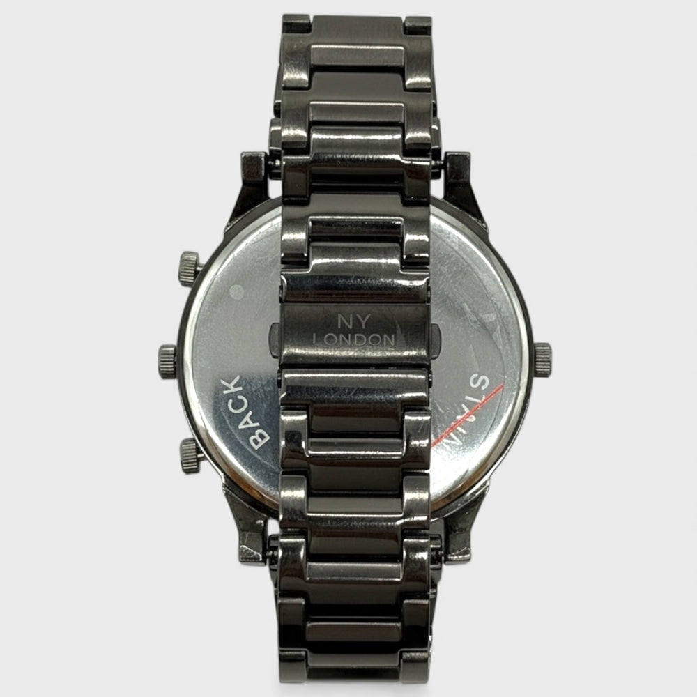 NY London Round Metal Bracelet Watch gun/orange - Shop-Tetuan