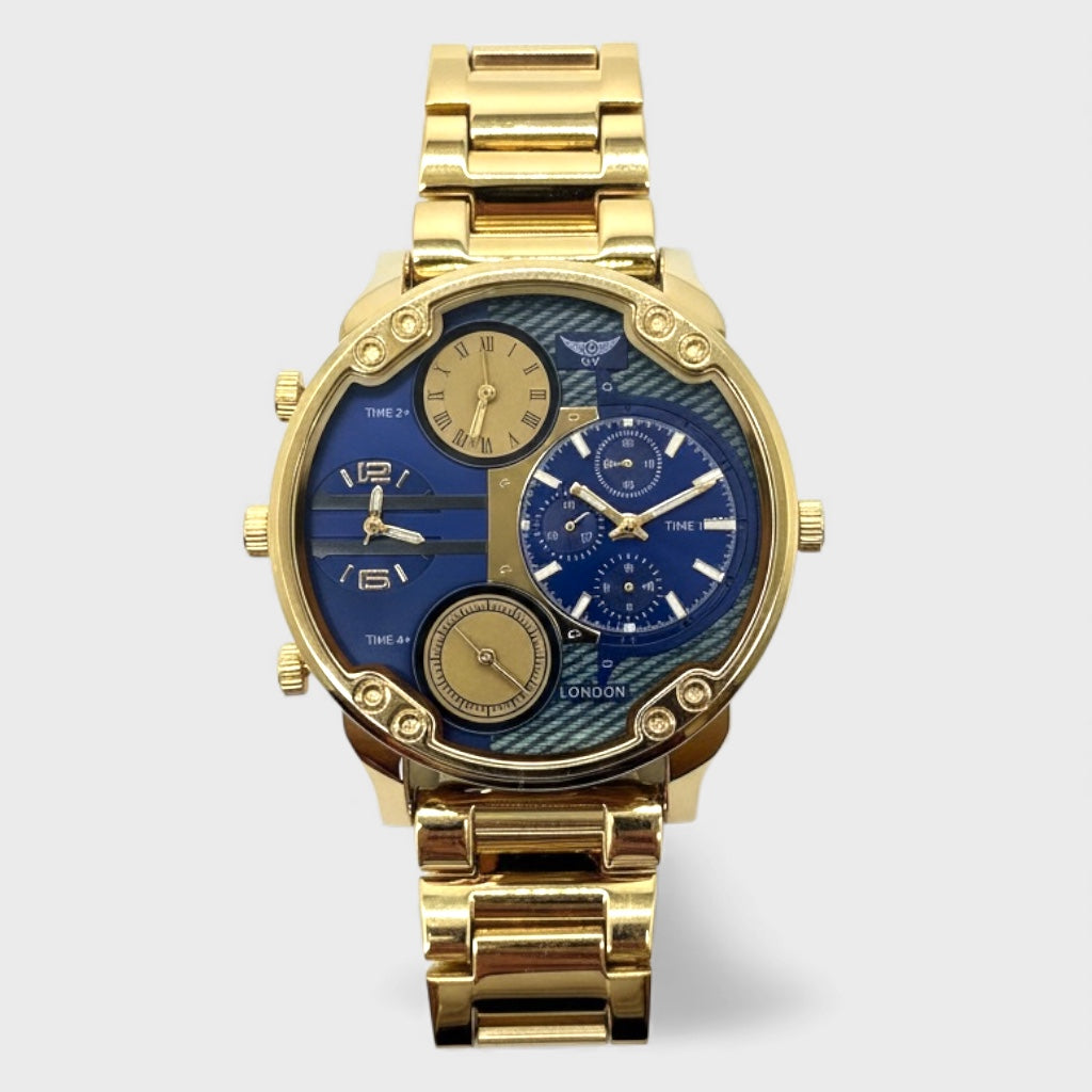 NY London Round Metal Bracelet Watch gold/blue - Shop-Tetuan