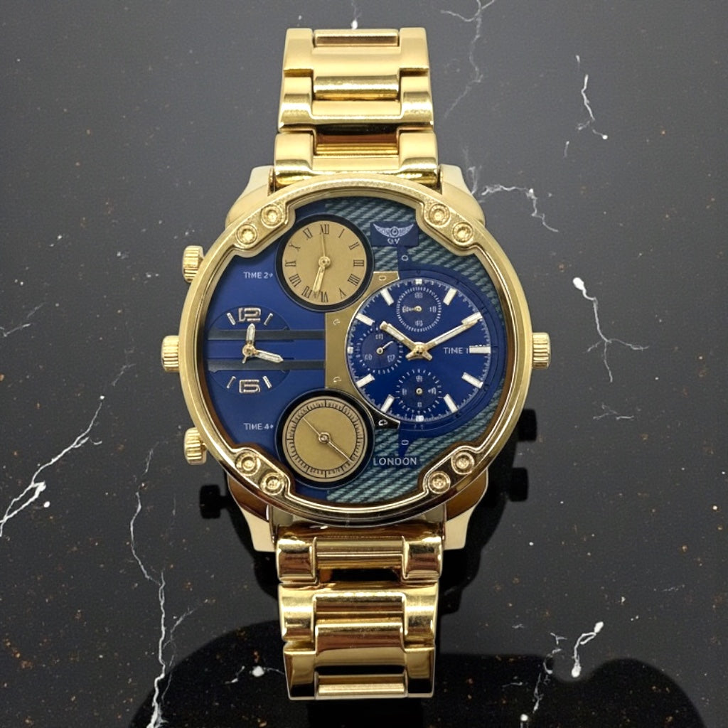 NY London Round Metal Bracelet Watch gold/blue - Shop-Tetuan