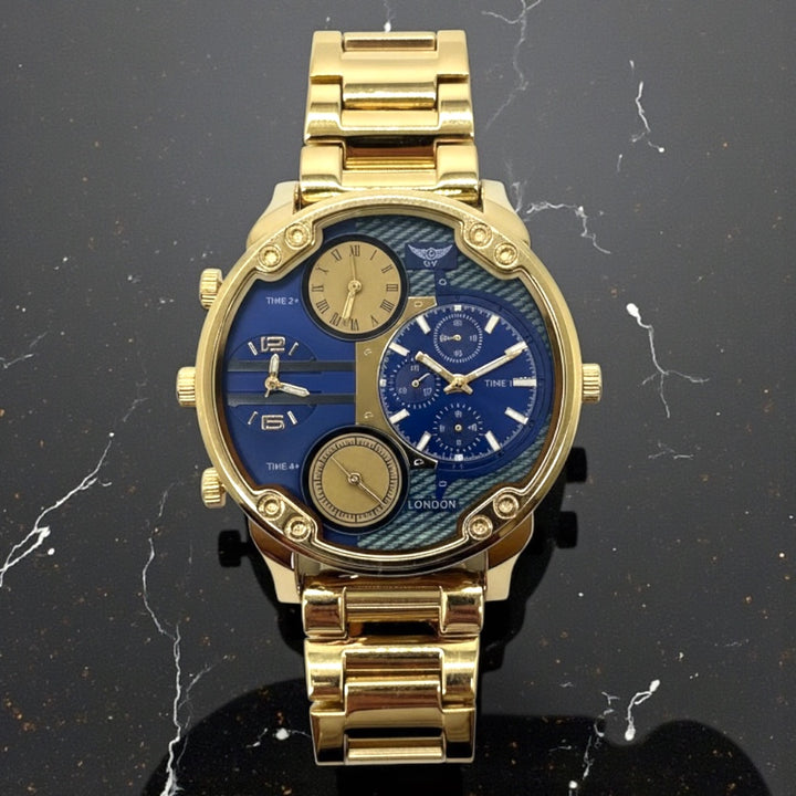 NY London Round Metal Bracelet Watch gold/blue - Shop-Tetuan