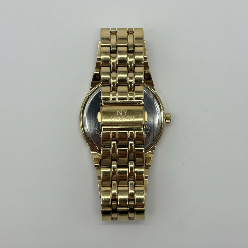 NY London Round Metal Bracelet With Diamonds Watch gold