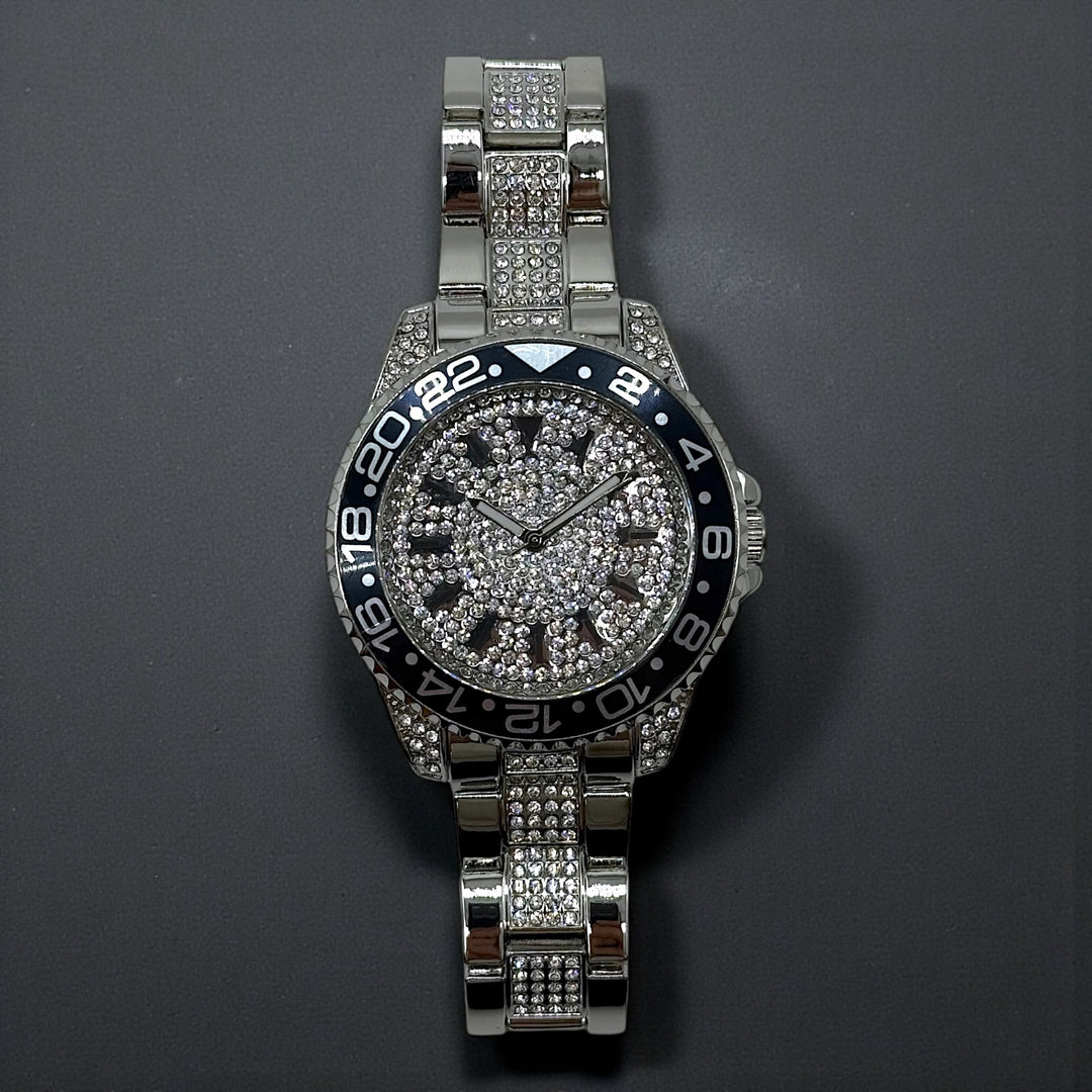NY London Silver Crystals Watch silver/black