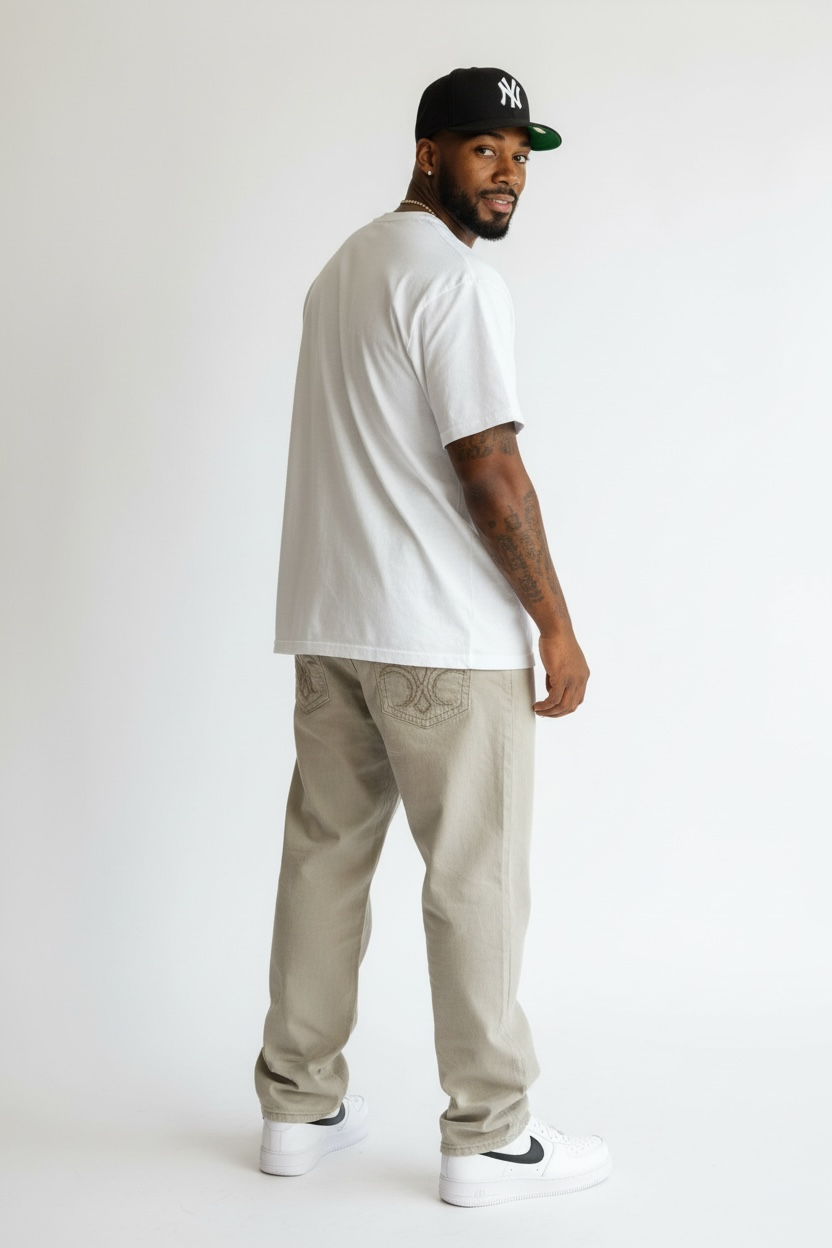 R-Sole Fleur De Lis baggy jeans khaki w42/l32