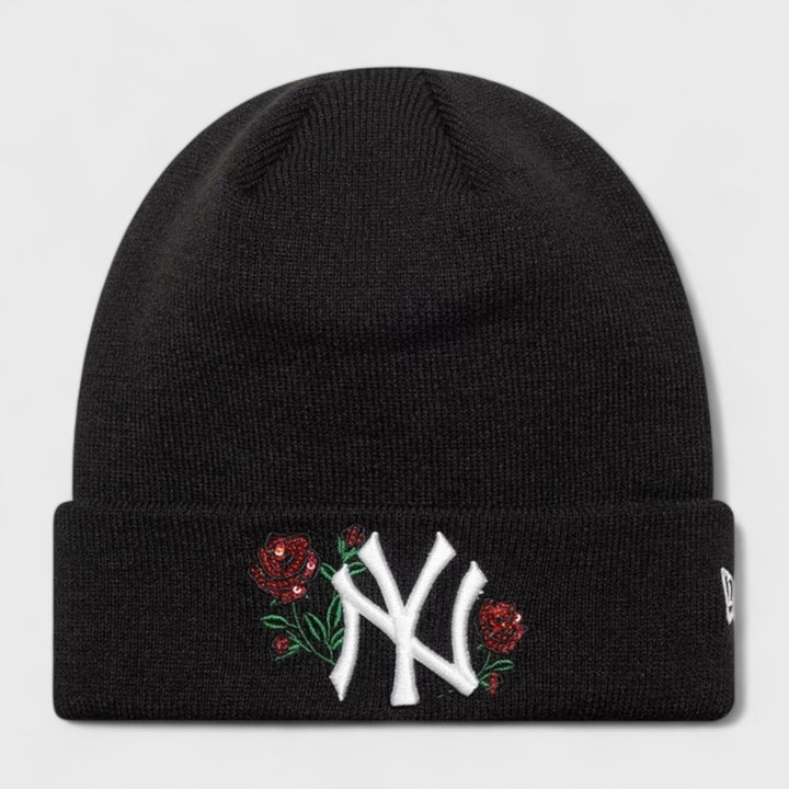 New Era MLB Sequin Rose Cuff Knit Beanie NY Yankees black - Shop-Tetuan