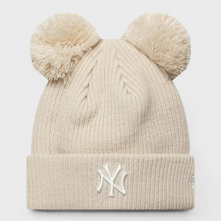 New Era MLB Double Pom Cuff Knit Beanie NY Yankees light beige - Shop-Tetuan