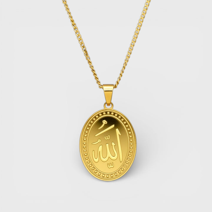 Oval Islamic Chain Pendant Necklace gold