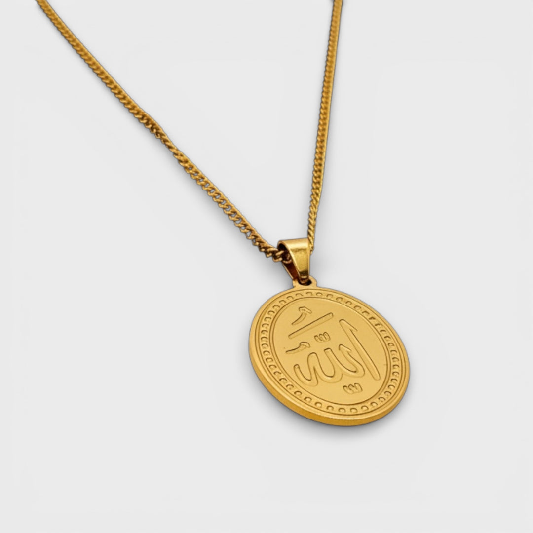 Oval Islamic Chain Pendant Necklace gold