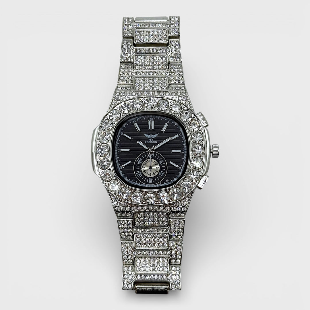 NY London Round Diamond Metal Bracelet Watch silver/black - Shop-Tetuan