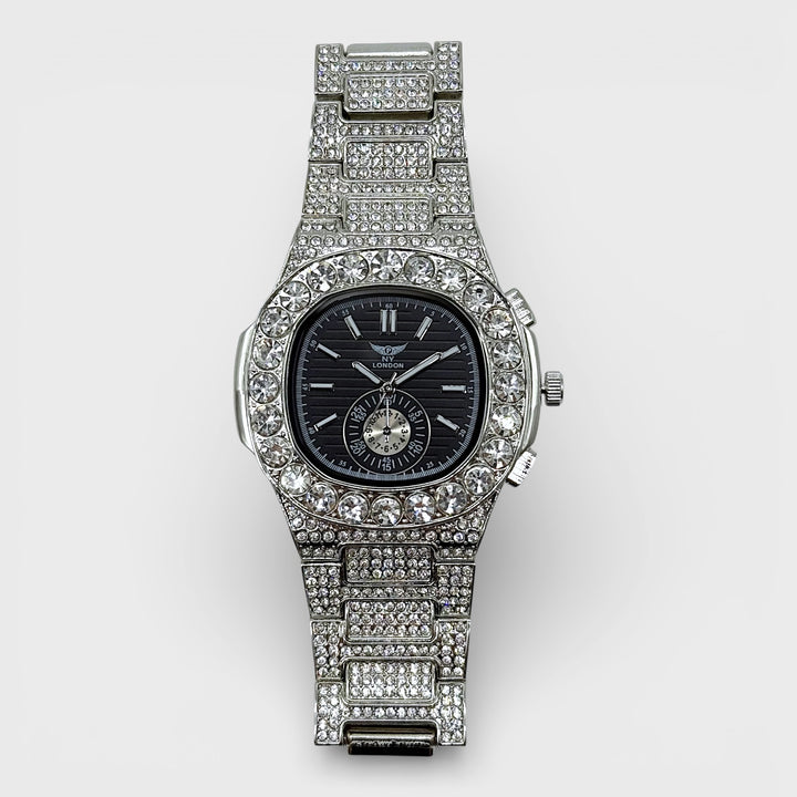 NY London Round Diamond Metal Bracelet Watch silver/black - Shop-Tetuan