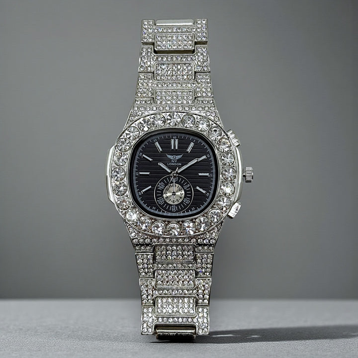 NY London Round Diamond Metal Bracelet Watch silver/black - Shop-Tetuan