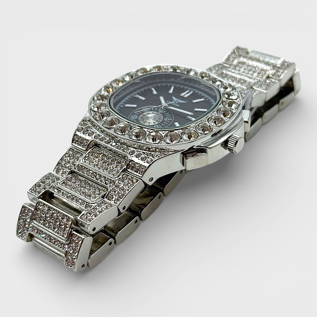 NY London Round Diamond Metal Bracelet Watch silver/black - Shop-Tetuan