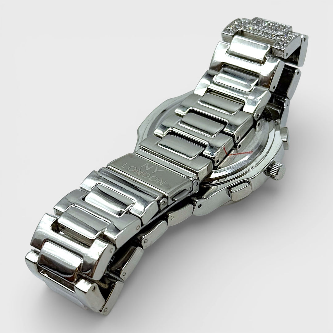 NY London Round Diamond Metal Bracelet Watch silver/black - Shop-Tetuan