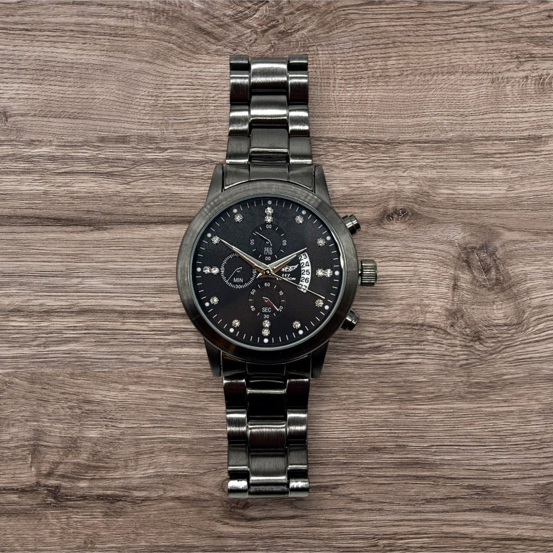 NY London Round Metal Bracelet Watch gun/black - Shop-Tetuan