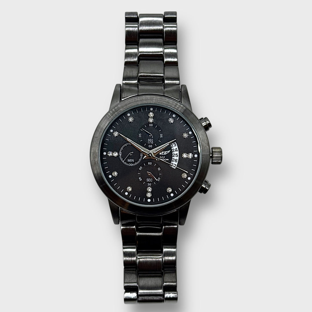 NY London Round Metal Bracelet Watch gun/black - Shop-Tetuan