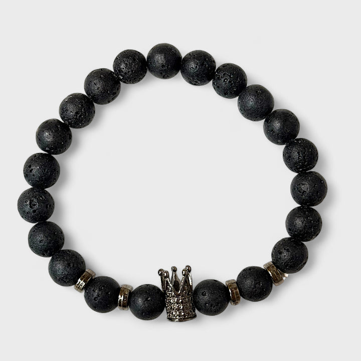 Micro Insert Zircon Crown Volcano Stone Beaded Bracelet black
