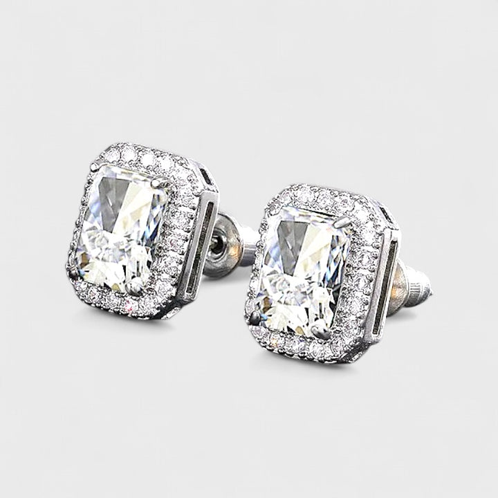 Luxury Square Zircon Stud Earring 9mm x 11mm silver
