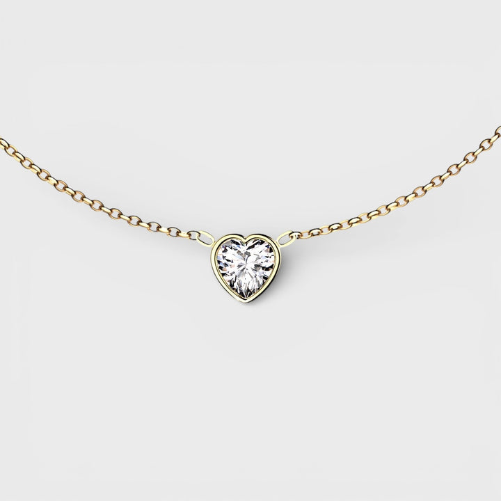 Heart Bezel Set CZ Pendant With Stainless Steel Chain Necklace gold - Shop-Tetuan