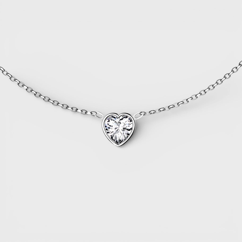 Heart Bezel Set CZ Pendant With Stainless Steel Chain Necklace silver - Shop-Tetuan