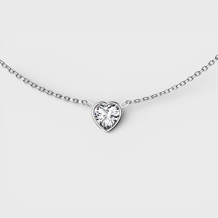 Heart Bezel Set CZ Pendant With Stainless Steel Chain Necklace silver - Shop-Tetuan