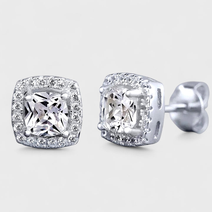 Luxury Square Zircon Stud Earring 8mm x 8mm silver - Shop-Tetuan