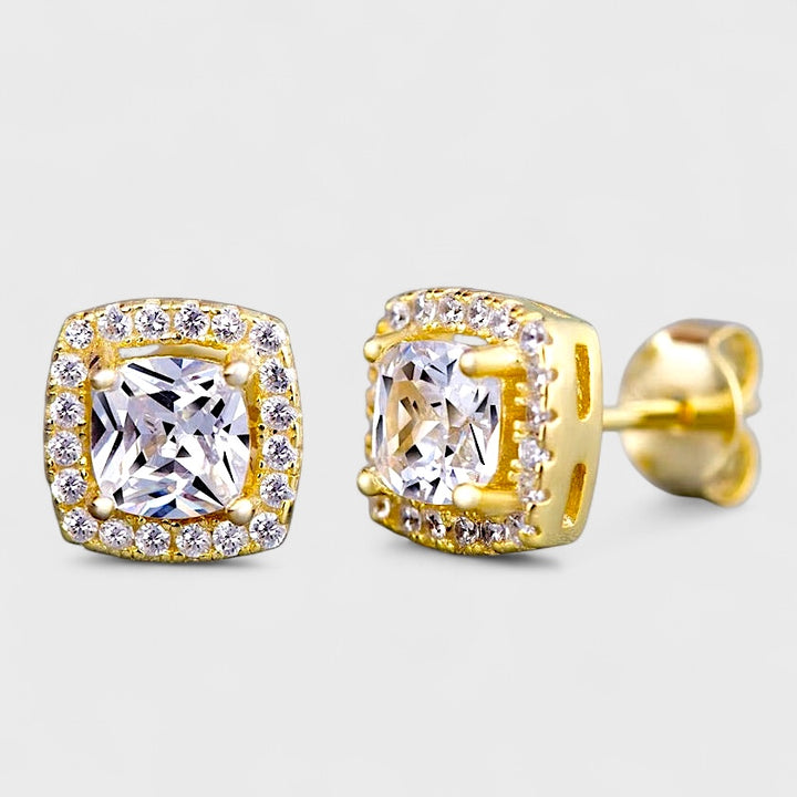 Luxury Square Zircon Stud Earring 8mm x 8mm gold - Shop-Tetuan