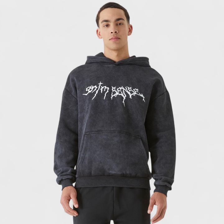 9N1M Sense Goth Print Hoodie Washed black