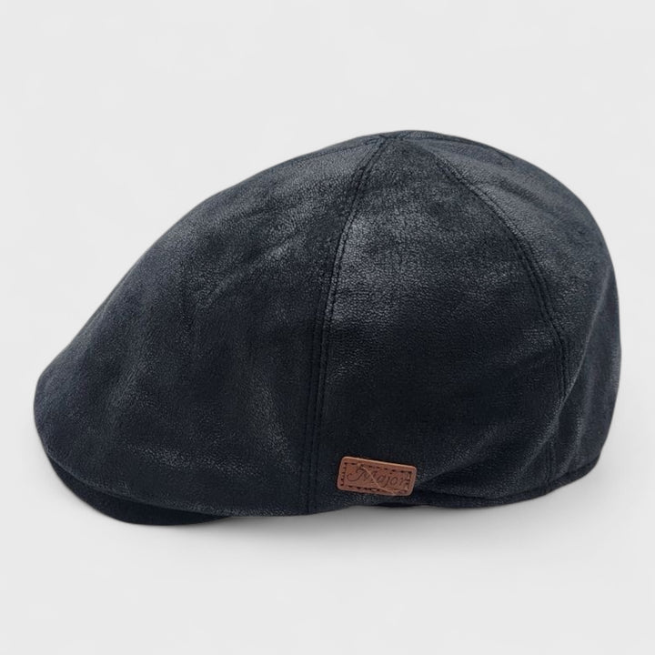 Major Wear Faux Leather Flat Cap black