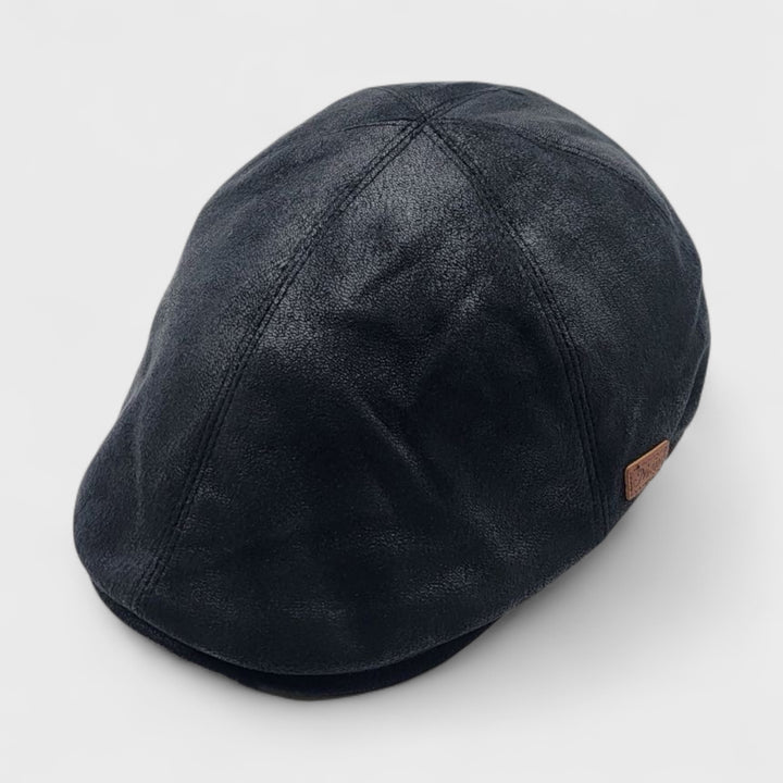 Major Wear Faux Leather Flat Cap black