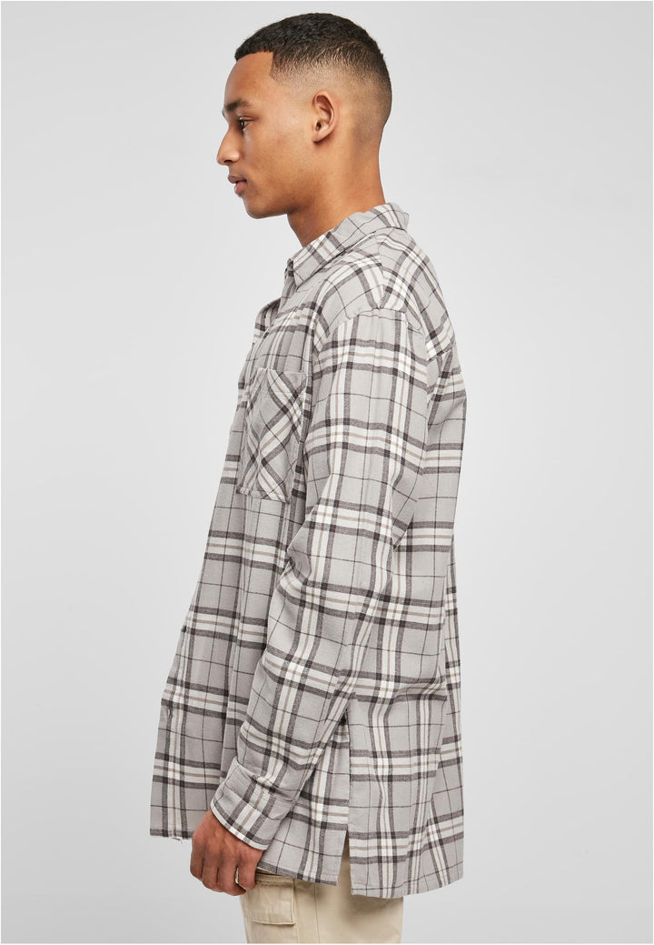 Urban Classics Long Oversized Grey Check Shirt grey/black
