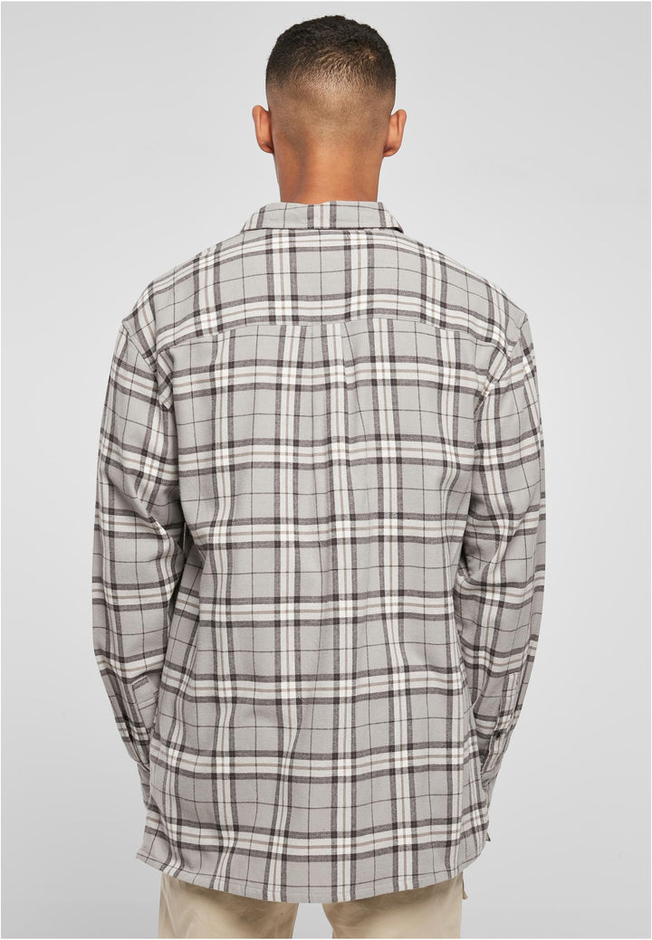 Urban Classics Long Oversized Grey Check Shirt grey/black