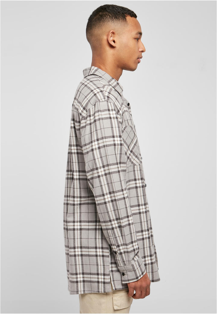 Urban Classics Long Oversized Grey Check Shirt grey/black