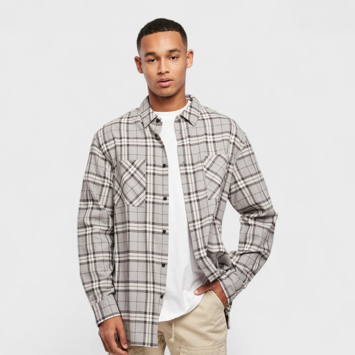 Urban Classics Long Oversized Grey Check Shirt grey/black