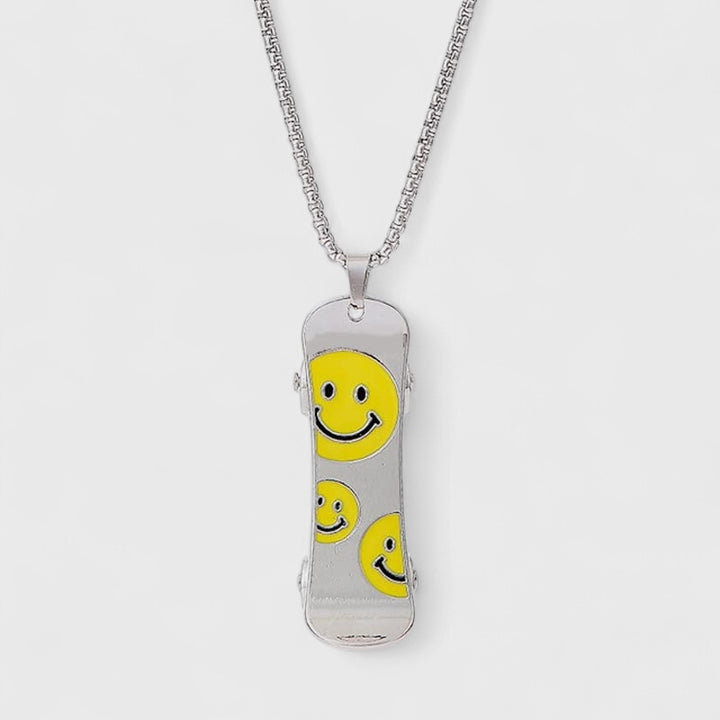 Skateboard Smiley Pendant Necklace silver