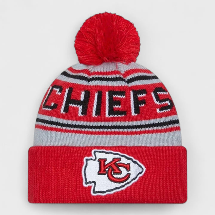 New Era NFL Pom Wordmark Bobble Knit Beanie KC Chiefs red