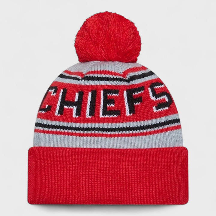 New Era NFL Pom Wordmark Bobble Knit Beanie KC Chiefs red