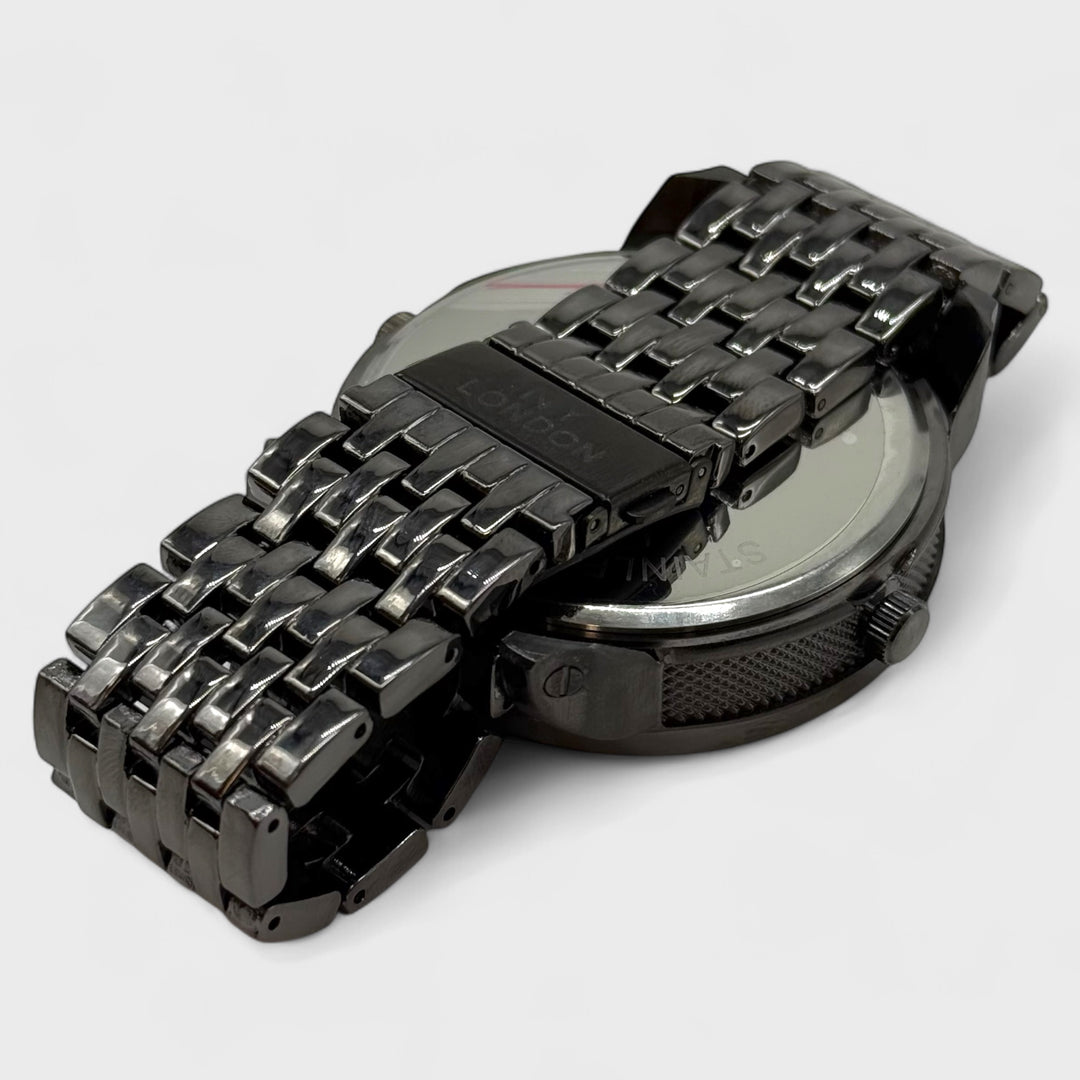 NY London Large Round Metal Bracelet Watch gun - Shop-Tetuan