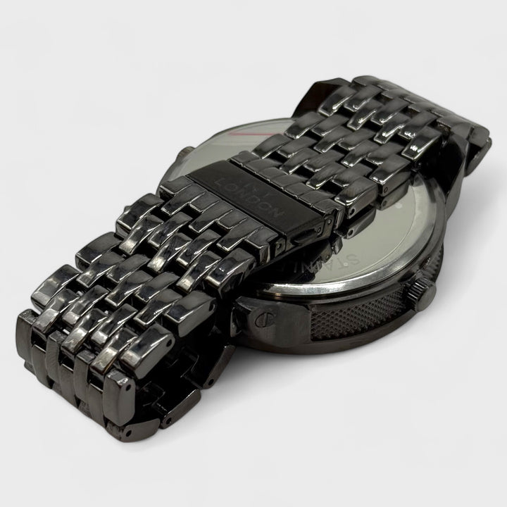 NY London Large Round Metal Bracelet Watch gun - Shop-Tetuan