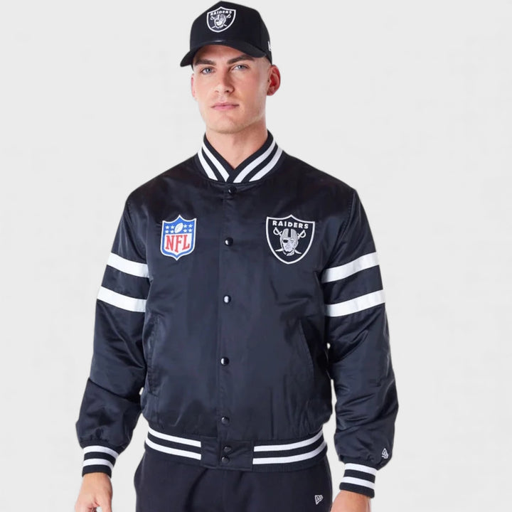 New Era NFL Satin Bomber Jacket LV Raiders black