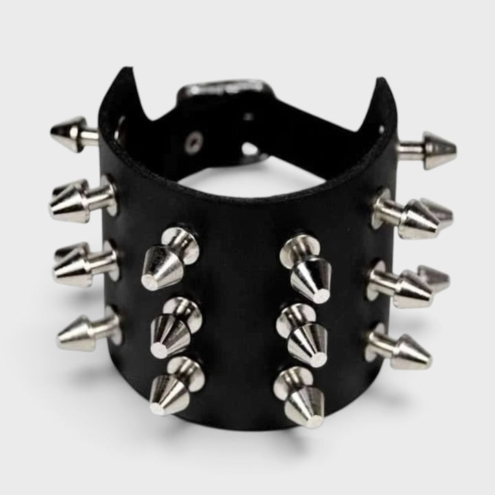 3 Row Spiked Leather Wristband black