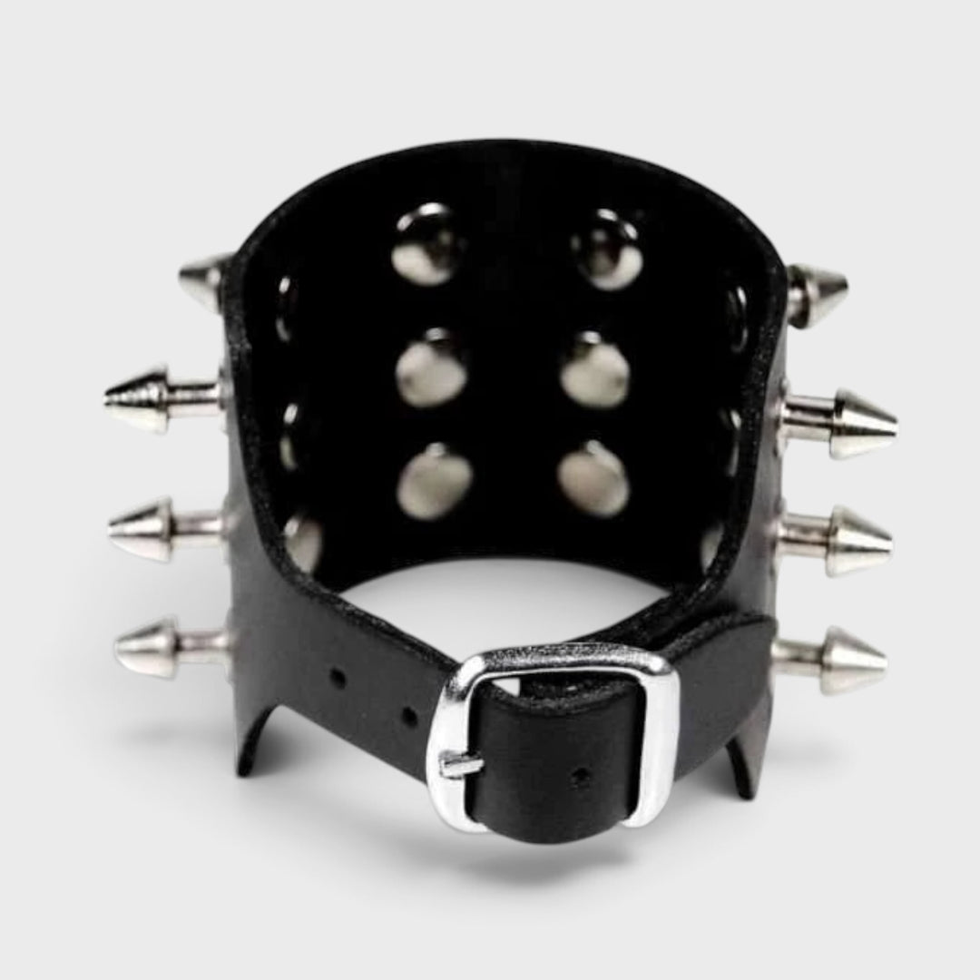 3 Row Spiked Leather Wristband black