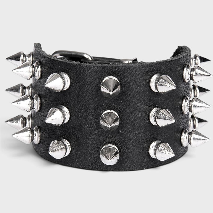 3 Row Spiked Leather Wristband black