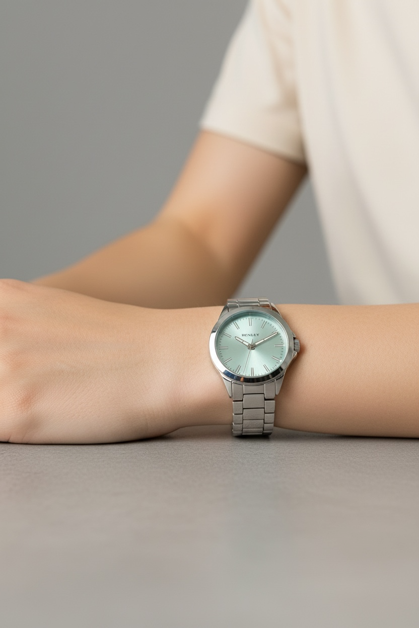 Henley Classic Round Dial Men's Metal Bracelet Watch silver