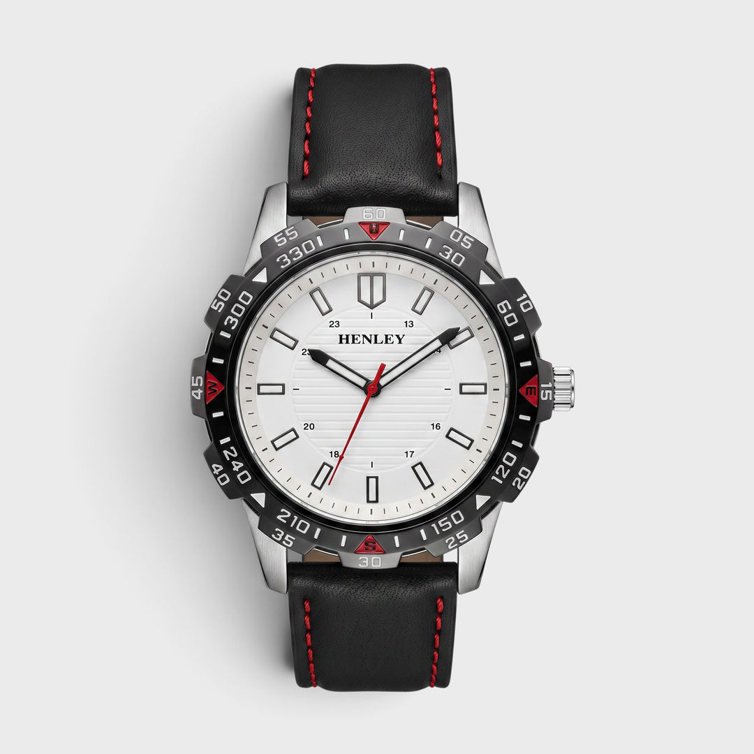 Henley Leather Strap Sport Watch black/white/red