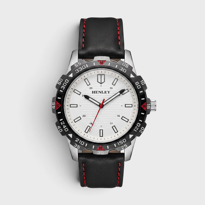 Henley Leather Strap Sport Watch black/white/red
