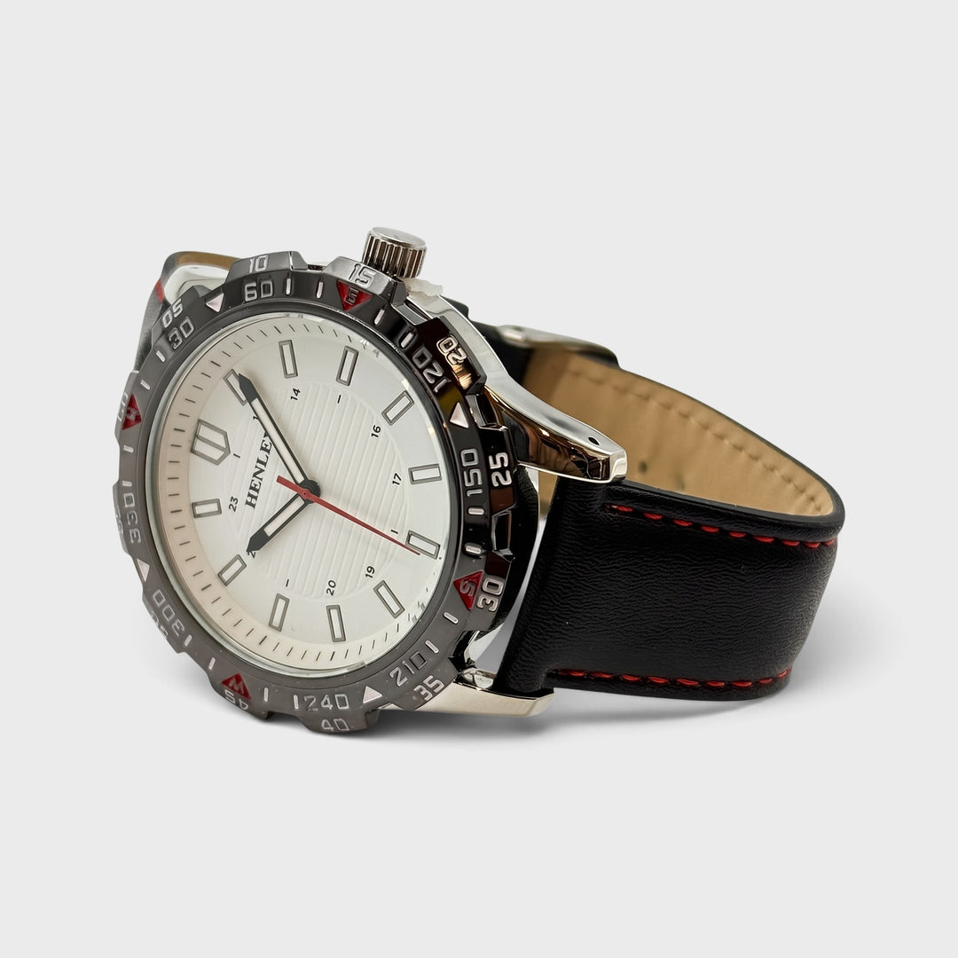 Henley Leather Strap Sport Watch black/white/red