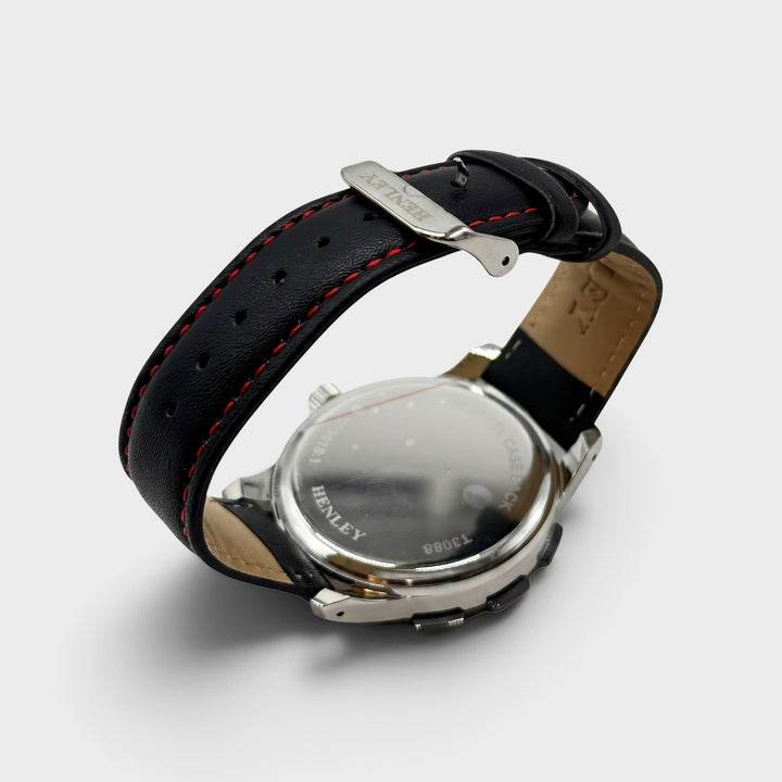 Henley Leather Strap Sport Watch black/white/red