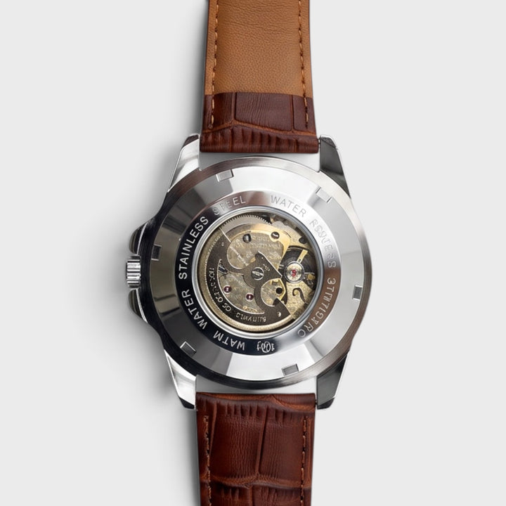 Prince London Automatic Leather Strap D7 Watch silver/brown