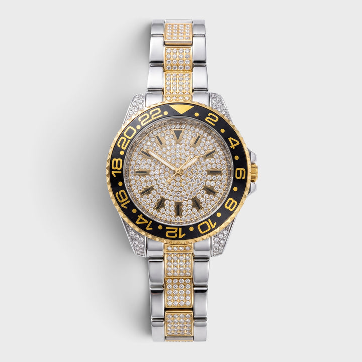 NY London Round Metal Strap Watch With Diamonds 2-Tone silver/blk/gold